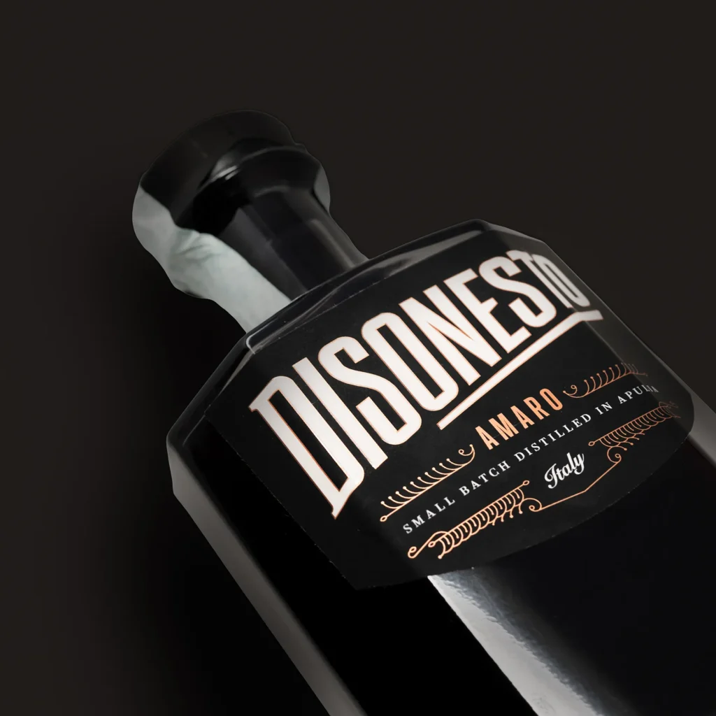 Etichetta amaro artigianale Disonesto